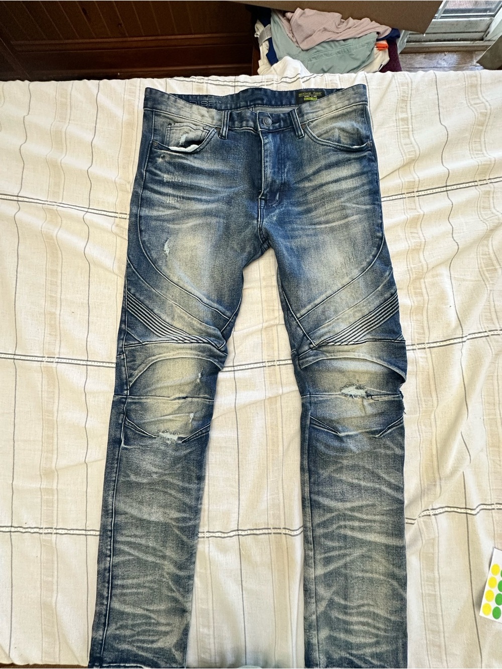 Men's Distressed Blue Moto-Style Jeans